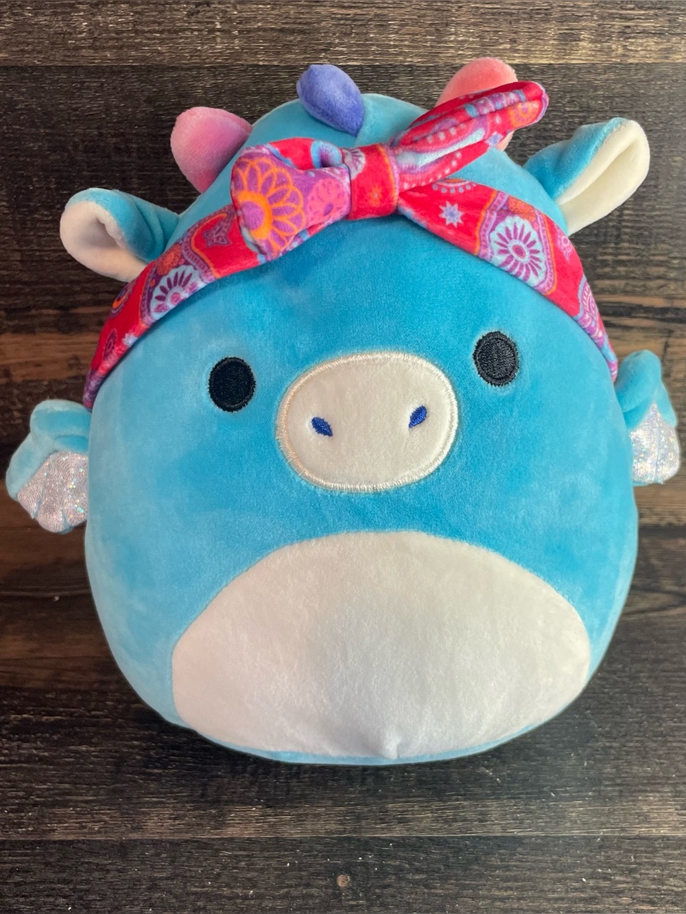 Squishmallows Tatiana Blue Dragon Plush Red Paisley Headband Silver Wings